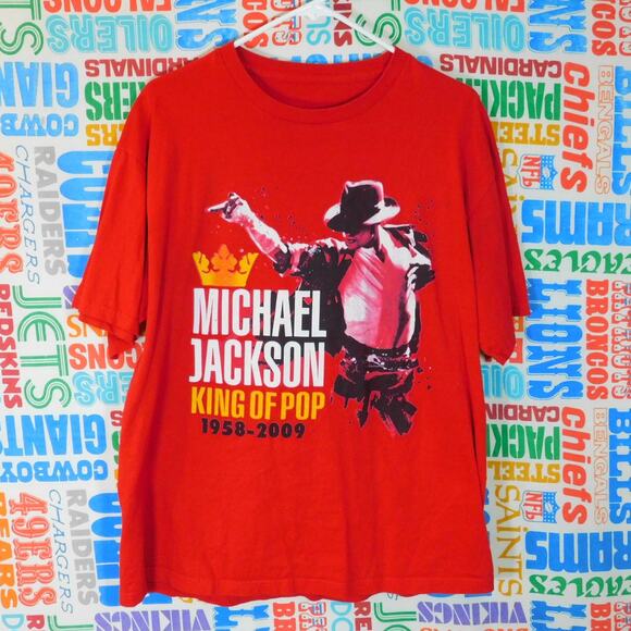 Michael Jackson King Of Pop Memorial T Shirt Size L Red Double Sided Graphic - Picture 1 of 5